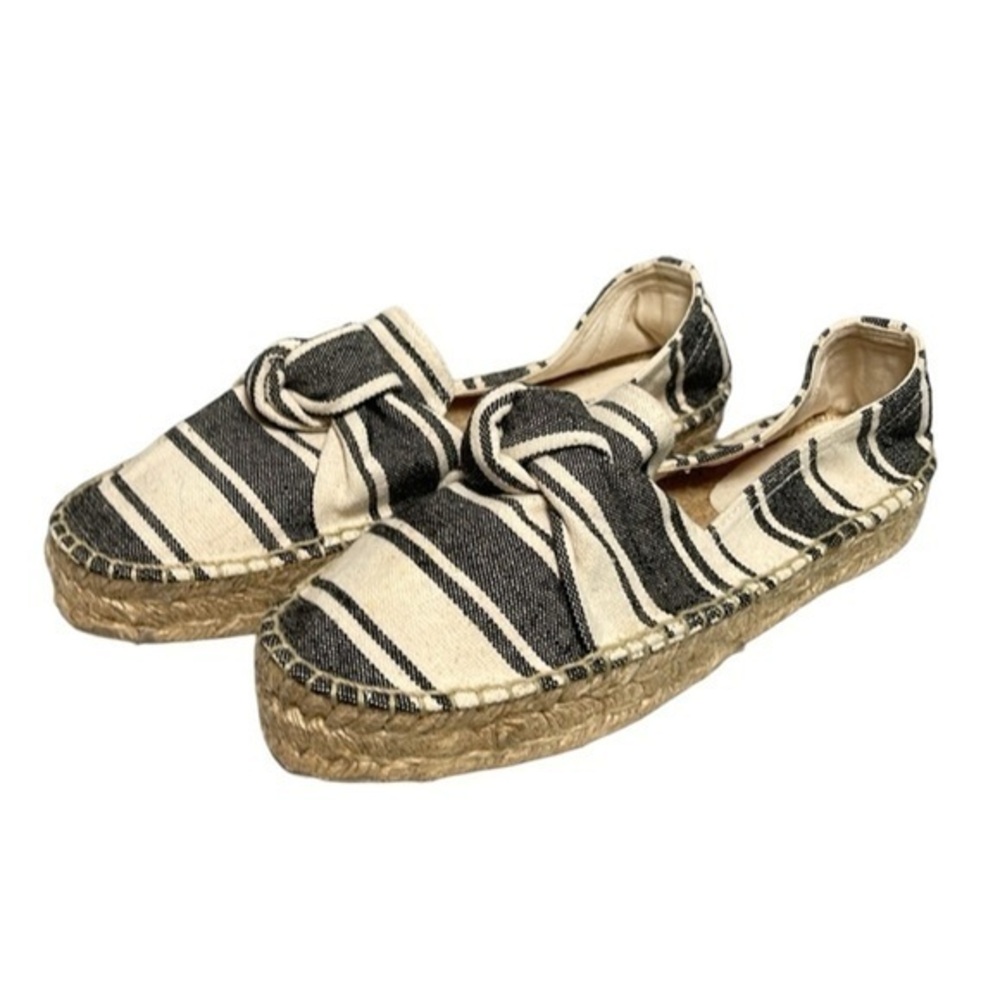 SONALI Gray Cream Striped Bow Detail Slip-on Espadrille Flats - Size 39